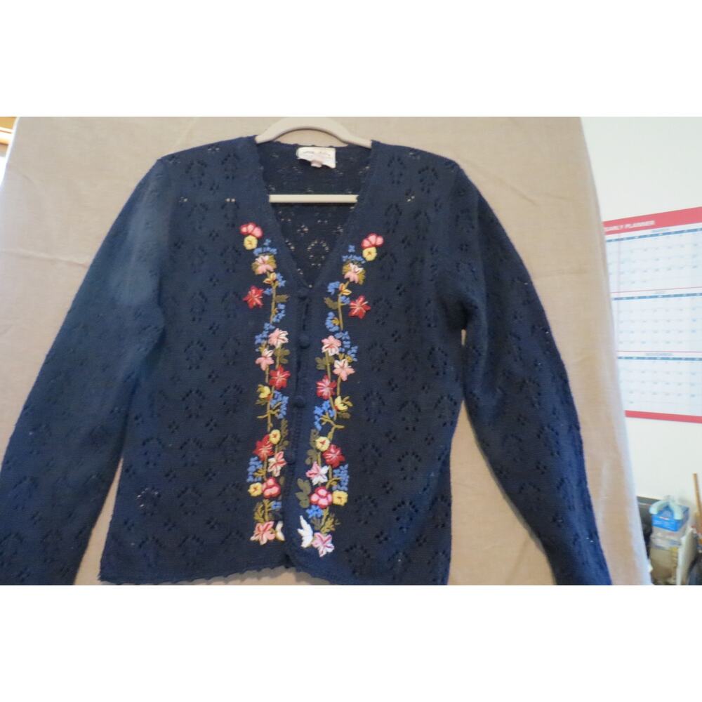 Vintage 1991 Susan Bristol Hand Embroidered Cardigan M